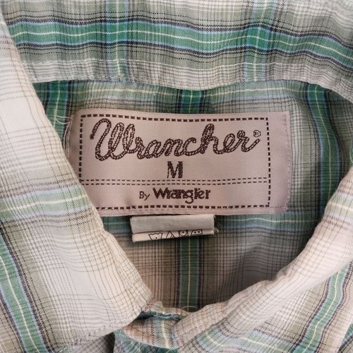 Vtg Wrangler Wrancher Men's Medium Western Wear Pearl Snap Plaid Turquoise Shirt - Picture 2 of 9