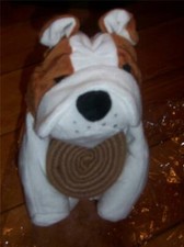 Stuffed Bulldog with Baby Blanket Storage Brown and White NEW