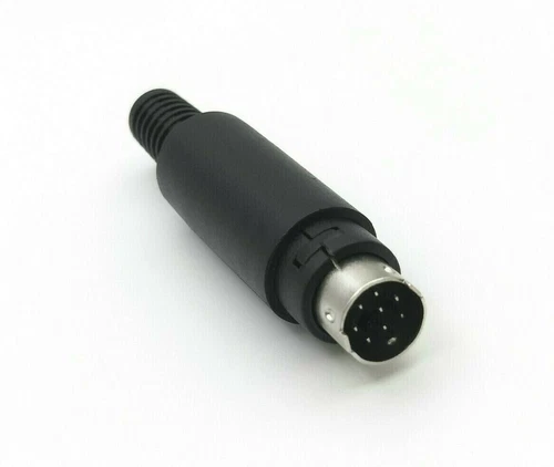 Mini DIN 8 pin male plug solder pins, plastic cover , Commodore 16 Plus 4 (NEW)