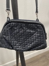 Studio R Italian Vintage Intrecciato Navy  Leather Crossbody Bag 