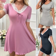 Womens Cute Soft Breathable Sleep Shirt Short Sleeve Nightshirt Tee Pajama Dress