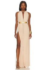 NEW NWT $1200 BRONX & BANCO "Japera" halterneck chiffon maxi dress in pink 4 / S