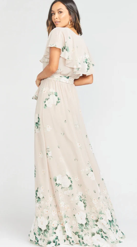 Maxi Vestido Show Me Your Mumu Floral Volantes Beige Verde Pequeño Invitado Boda Foto 3 de 4