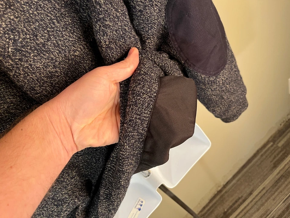 Cabela's Hombre Azul y Tostado Manchado 100% Lana Viento Henley Suéter Grande L Usado en Excelente Condición Foto 4 de 4