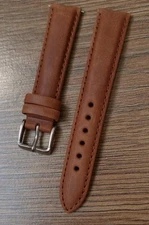 18mm VINTAGE ANTIQUE BRUSHED LEATHER APOLLO TAN WATCH STRAP, SILVER BUCKLE, NOS