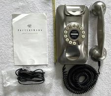 Vintage Pottery Barn Grand Wall Phone Brushed Metal Finish Retro Push Button NEW