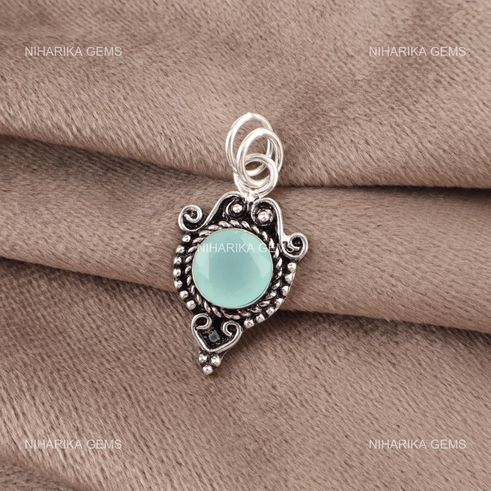 Argento Sterling Acqua Calcedonio Gemma Etnico Boho Mamma Nuovo Ciondolo Jewelry - Immagine 4 di 4