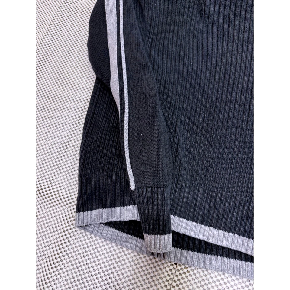 American Rag Mens Black Gray Striped Quarter Zip Sweater Large Cotton Knit - Image 4 of 4