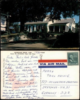 Postcard Barnstable YESTERYEAR HOUSE Route 6A, Cape Cod, Mass. 1969