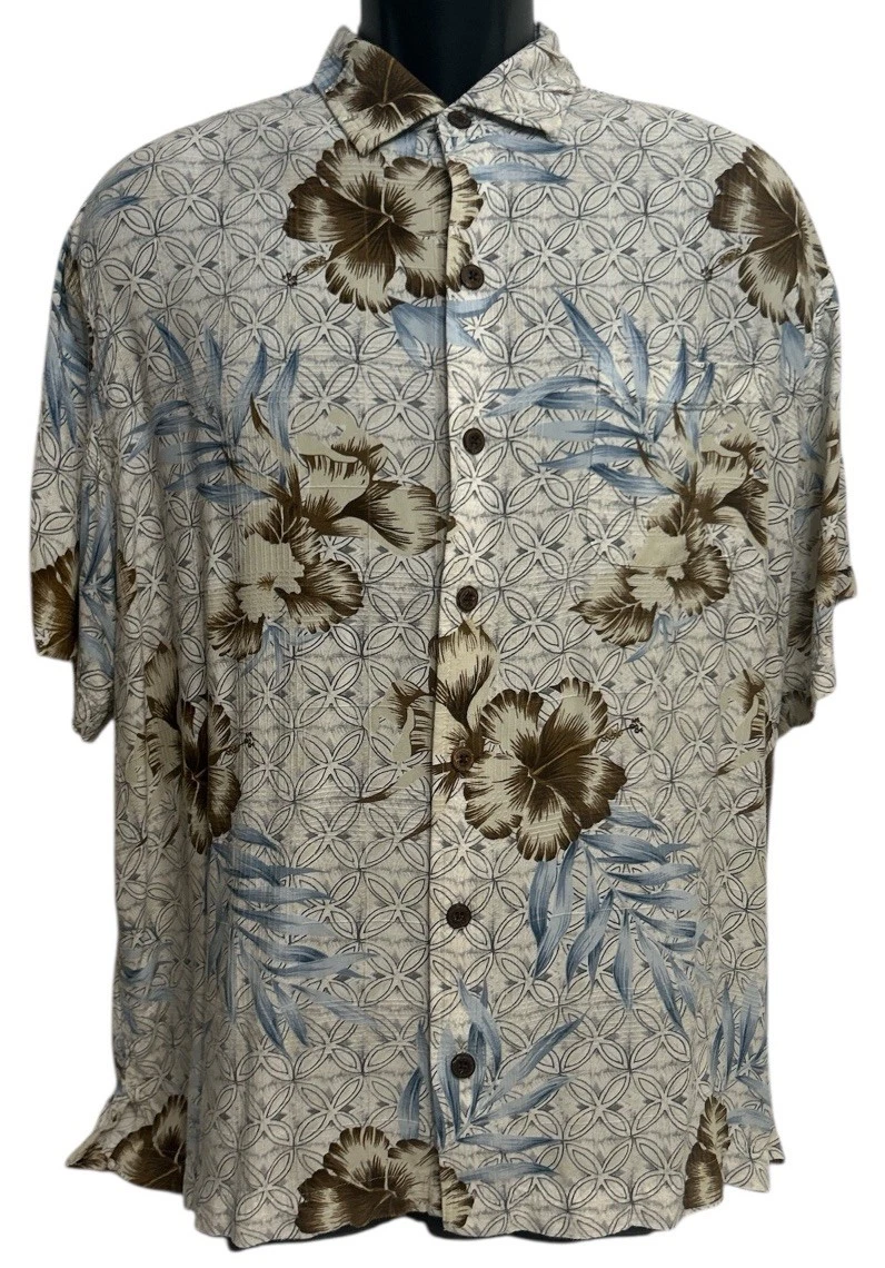 Men’s Caribbean Shirt Size XL Short Sleeve Tropical Button Up 100% Rayon