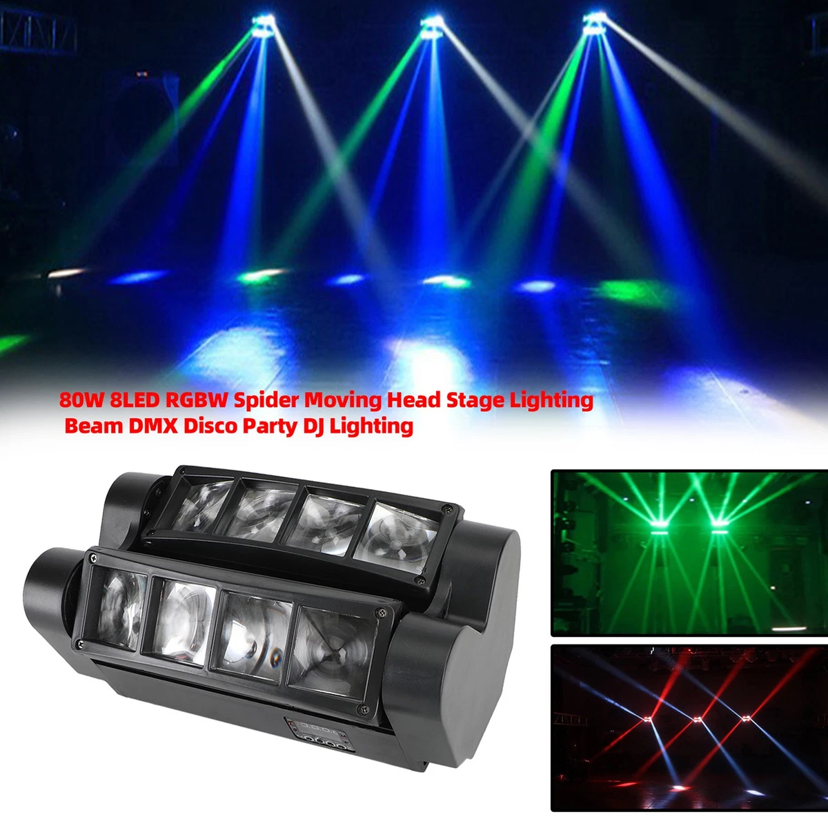 80W 8LED RGBW Araña Cabezal Móvil Escenario Luz de Iluminación DMX Fiesta DJ Iluminación