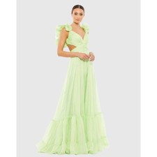 Mac Duggal NWT Ruffle Tiered Cut-Out Chiffon Gown in Mint Size 8