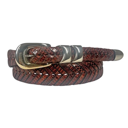 MEZLAN Dress Belt Sz. 38 Genuine Lizard Brown Woven Made in SPAIN #B1372