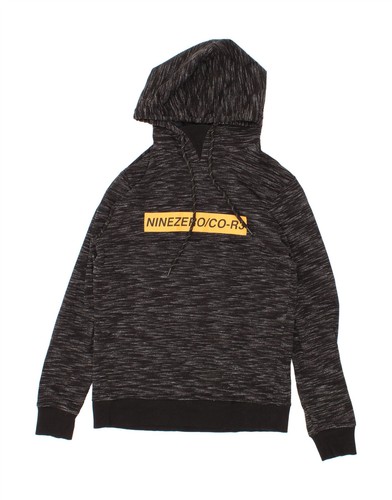 JACK & JONES Mens Graphic Hoodie Jumper Large Black Flecked Cotton BF02
