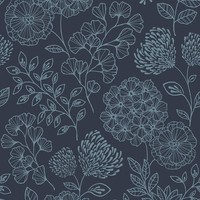 Fd26207_Scott_Living_2 Botanischer Umriss Teal Navy Fine Decor Tapete