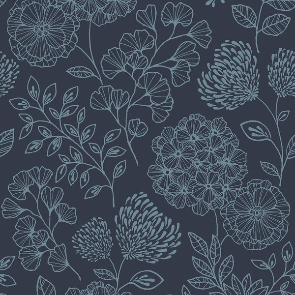 Fd26207_Scott_Living_2 Botanischer Umriss Teal Navy Fine Decor Tapete-image
