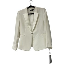 Tahari Arthur Levine Luxe Womens Tuxedo Blazer Jacket 10P Petite White NWT