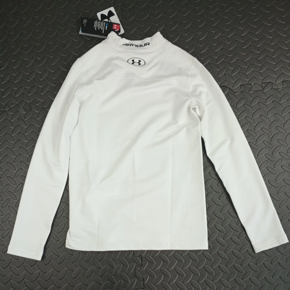 Under Armour Youth XL YXL White Long Sleeve Mock Neck Compression Shirt ColdGear - Image 2 of 4