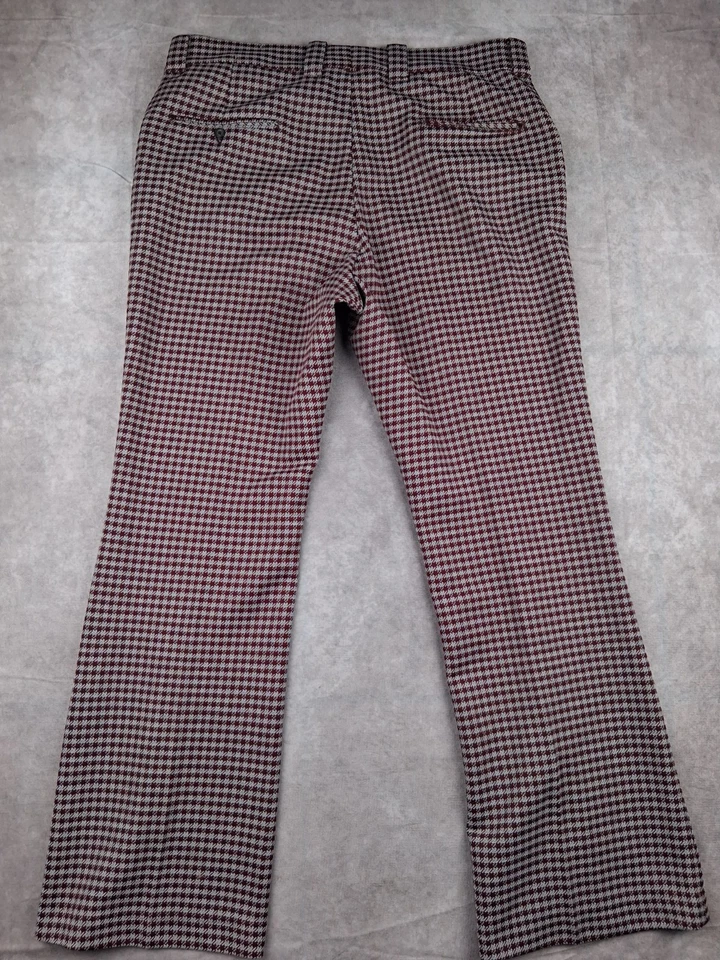 Vintage Levis Panatela Pants 34x30 Fit Red Houndstooth Flare Leg Bell Disco 70s - Image 3 of 4