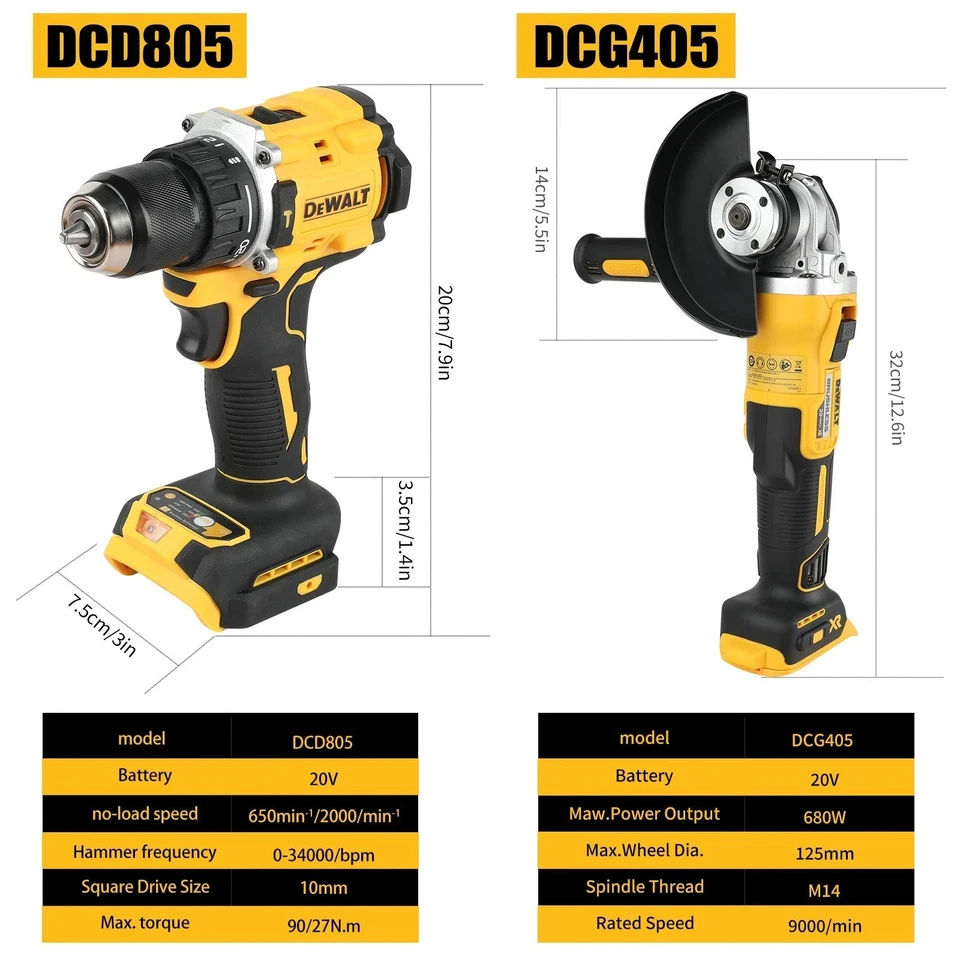 ✅ DeWalt Kit Combiné DCG405NT + DCD805, Perceuse à Percussion & Meuleuse d’Angle - Photo 3/3