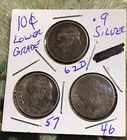 ROOSEVELT 90% SILVER DIMES, lot of 3….Lower Grade
