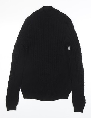 ASOS Herren Pullover schwarz Zopfmuster Stehkragen Größe S
