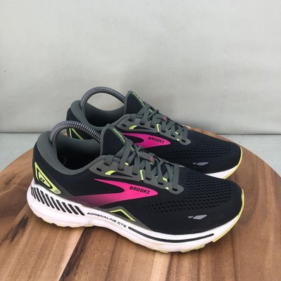 Brooks Adrenaline GTS 23 Womens Running Shoes Black Pink Yellow Size 8.5 B