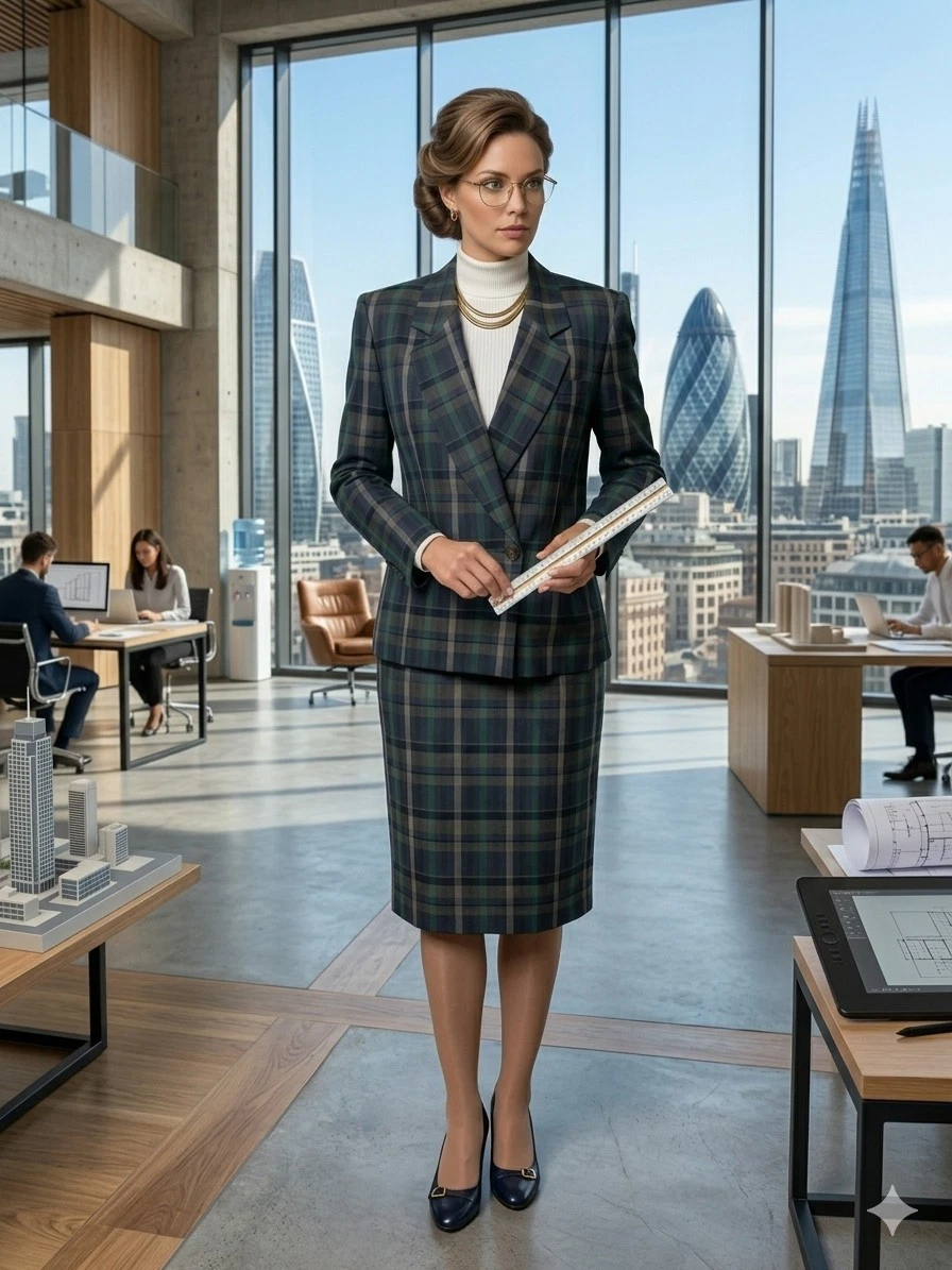 Conjunto de Traje Falda a Cuadros Burberrys Años 90 De Colección Blazer Doble Pecho Azul Verde 13BR