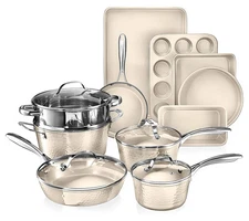 Gotham Steel Hammered Cream 15 Piece Cookware and Bakeware Set