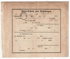Karta podróżna Bilet do wagonu pocztowego Powóz pocztowy z Weimaru do Saalfeld 1853