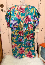 Vintage California Dynasty Satin Floral Short Sleeve Nightgown Slip Chemise MED