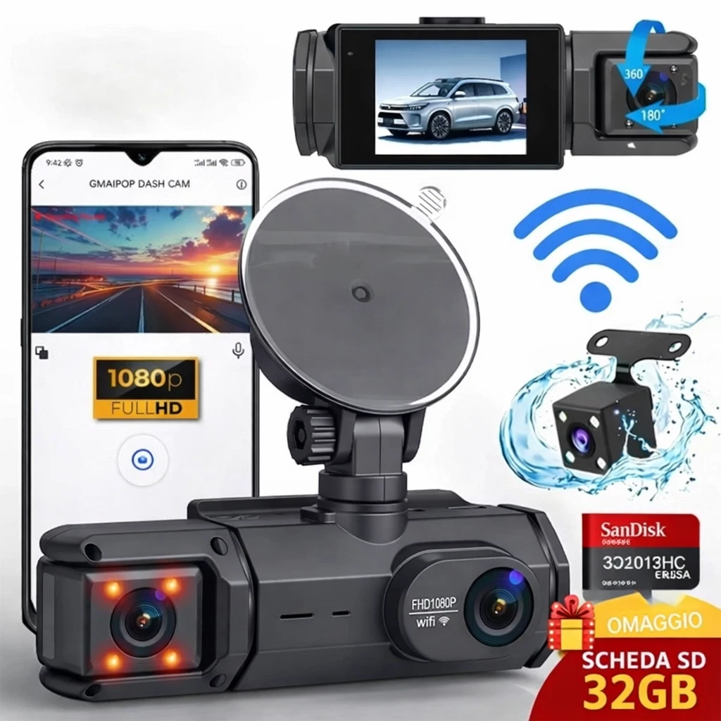 2,5K Telecamera per auto con GPS e WiFi, specchio multimediale da 10