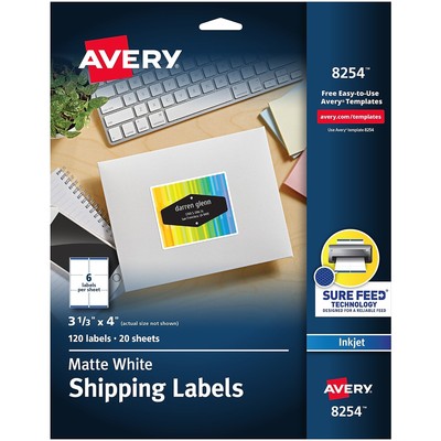 Avery Vibrant Color Printing Inkjet Shipping Labels 3 1/3'' x 4'' White