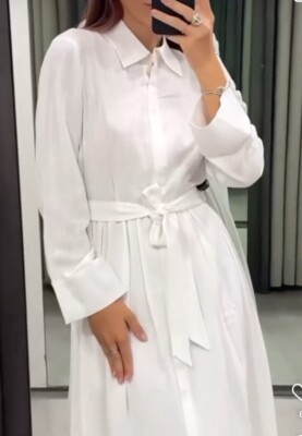 ZARA NEW PLEATED SHIRT DRESS GOLD BUTTONS WHITE S SMALL