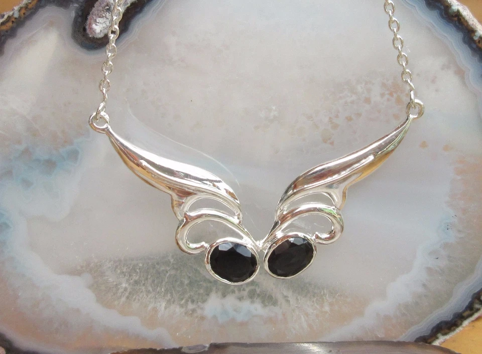 KX Collana Ali Argento Sterling 925 Onice Nero Pietra Del Capricorno - Immagine 4 di 4