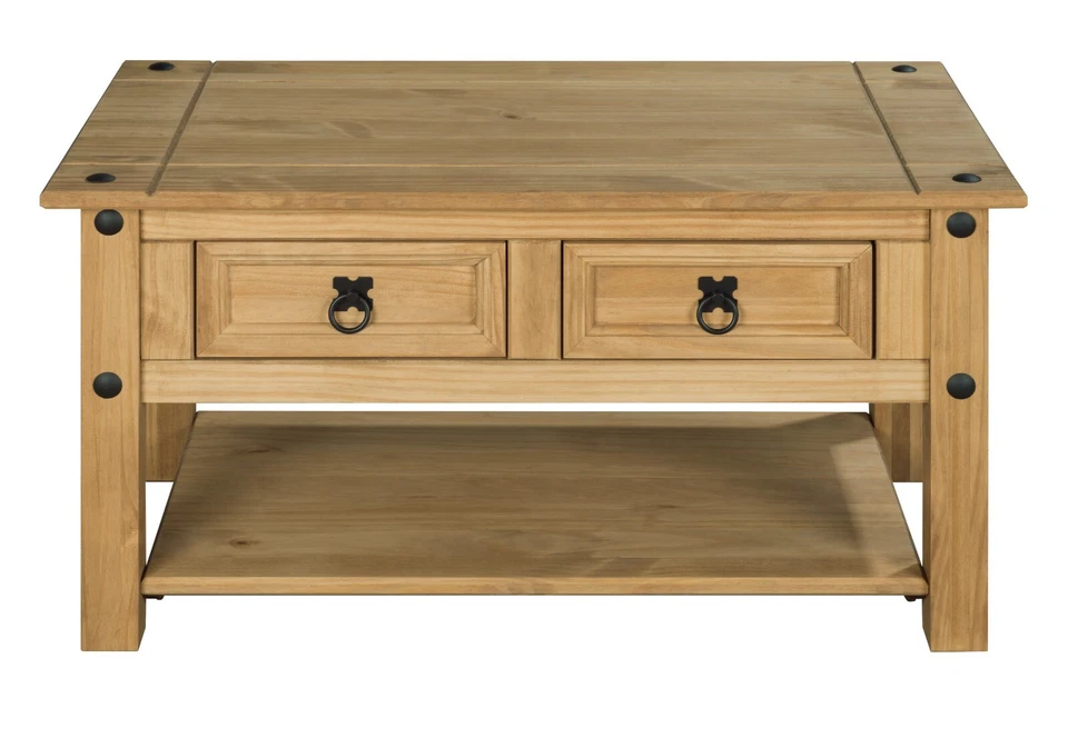 Corona Coffee Table with 2 Drawers & Shelf Solid Mexican Pine Wood Living Room - Image 4 of 4
