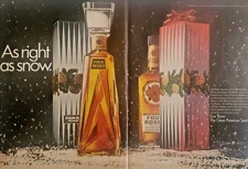 1969 Four Roses Whiskey - As Right as Snow - Double Page Holiday - Vtg Print Ad
