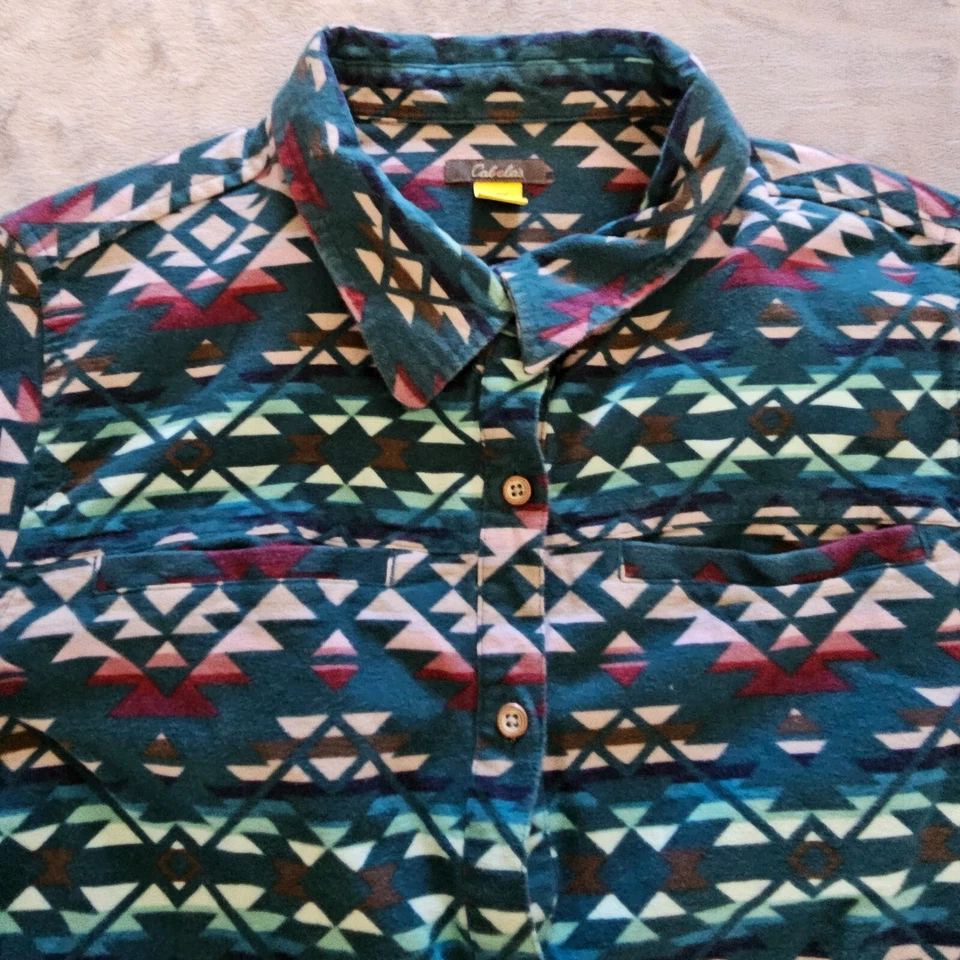 Cabelas Top Shacket Mujer Grande Verde Azulado Franela Botón Suroeste Oeste Foto 2 de 4