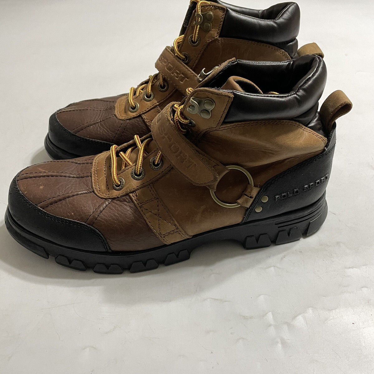 Vtg Polo Sport Brown Hunting Boots Buckle Men D Ralph Lauren