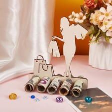 2pcs Unfinished Wood Shopping Money Gift Holder for Desktop Ornament Human