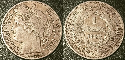 Frankreich - III. Republik - 1 Franc Ceres 1887 A, Paris sehr guter Zustand - ! F.216/9
