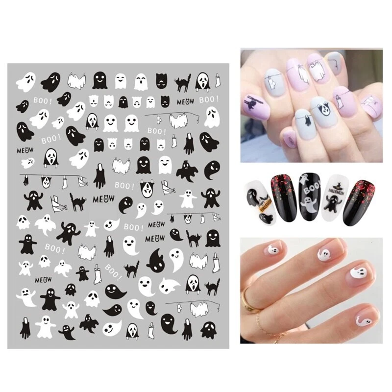 GHOST Nail Art Aufkleber Aufkleber Halloween schwarz weiß Geist Vampir gruselige Katze (353)
