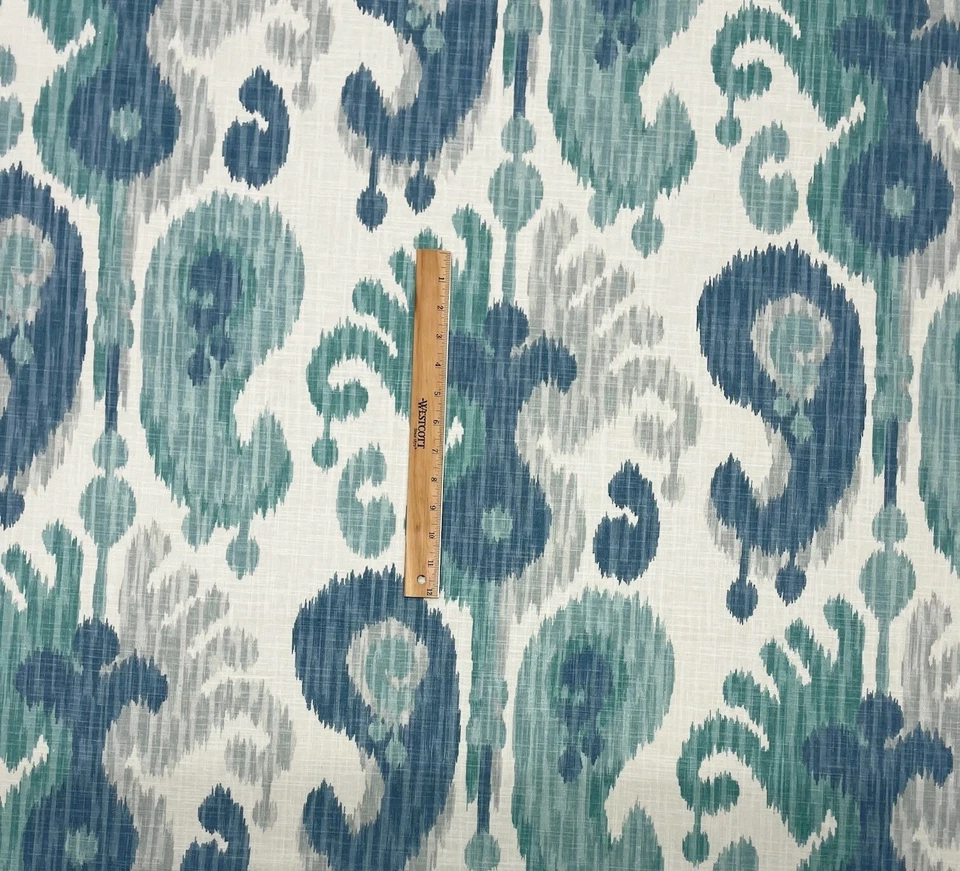 TELA DE LINO MULTIUSOS BALARD DESIGNS ANDROS IKAT AZUL MARFIL POR YARDA 54"W Foto 3 de 4