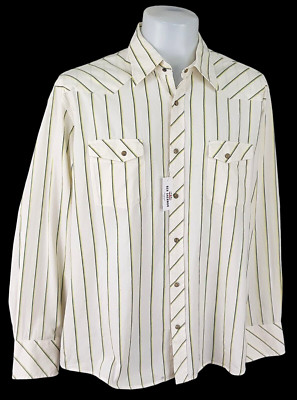 Ben Sherman Herren grün gestreift L/S ABENDKLEID SHIRT Druckknapp - 2XL - 54'' - UVP £129
