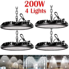 4 Pack 200W UFO LED High Bay Light Factory Warehouse Commercial Light Fixtures
