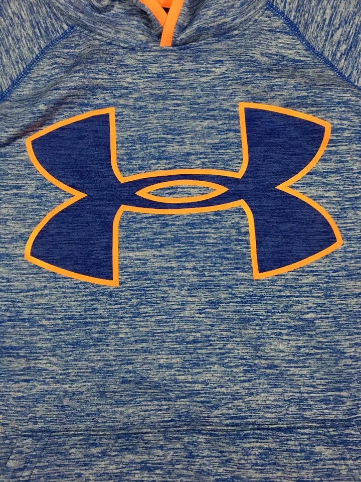 Undet Armour Storm1 连帽衫 YLG 蓝色和霓虹橙色 完好 — 第 3/4 张图片