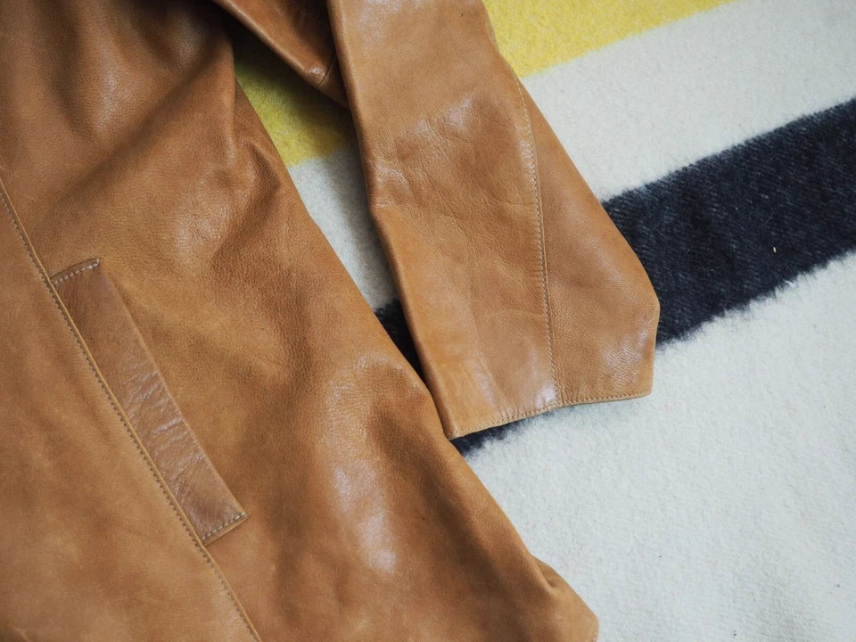 复古 90 年代 Y2K 2000 年代 Mossimo 褪色棕色皮革花卉纽扣夹克外套女式 L — 第 4/4 张图片