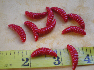 100 PCS. 7/8'' SOFT PLASTIC WORM JIGS, MAGGOT, LARVA/CRAPPIE PANFISH/SOLID RED