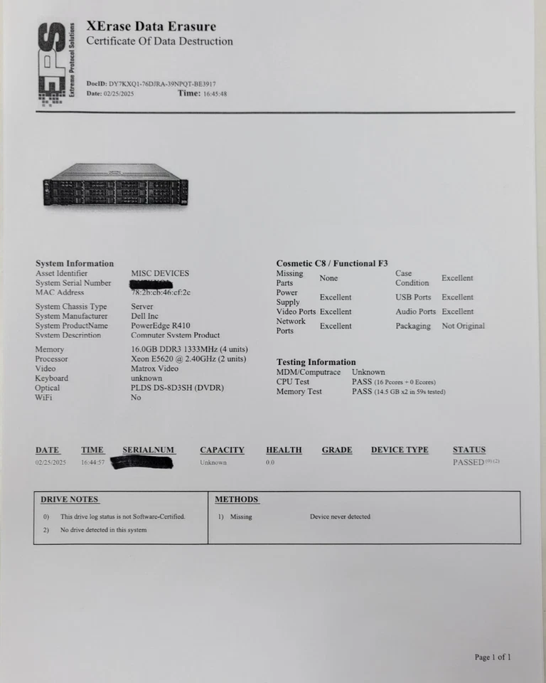 Dell Poweredge R410 - 2x Xeon E5620 2.40GHz - 16GB RAM No HD - Image 3 of 3