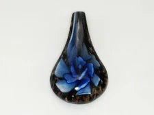 Vintage Handmade Murano Style Glass Necklace Pendant, Blue Flower JWL-642